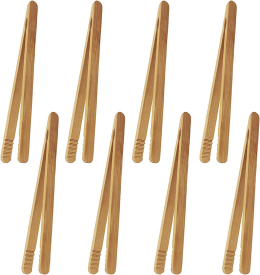 Reusable Bamboo Kitchen Tongs (8 Pack)