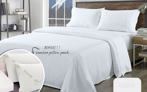Bamboo Blend Sheet Set + 2 Pillows — Queen, White