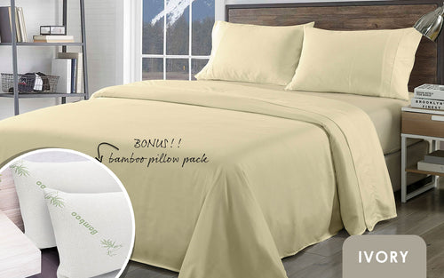 Bamboo Blend Sheet Set + 2 Pillows — Queen, Ivory
