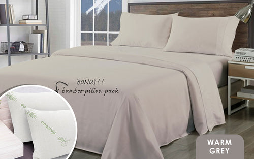 Bamboo Blend Sheet Set + 2 Pillows — King, Warm Grey