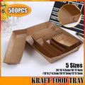 500PCS Kraft Cardboard Food Disposable Tray Brown Party Chips Takeaway Container - 3# 16*11*4cm