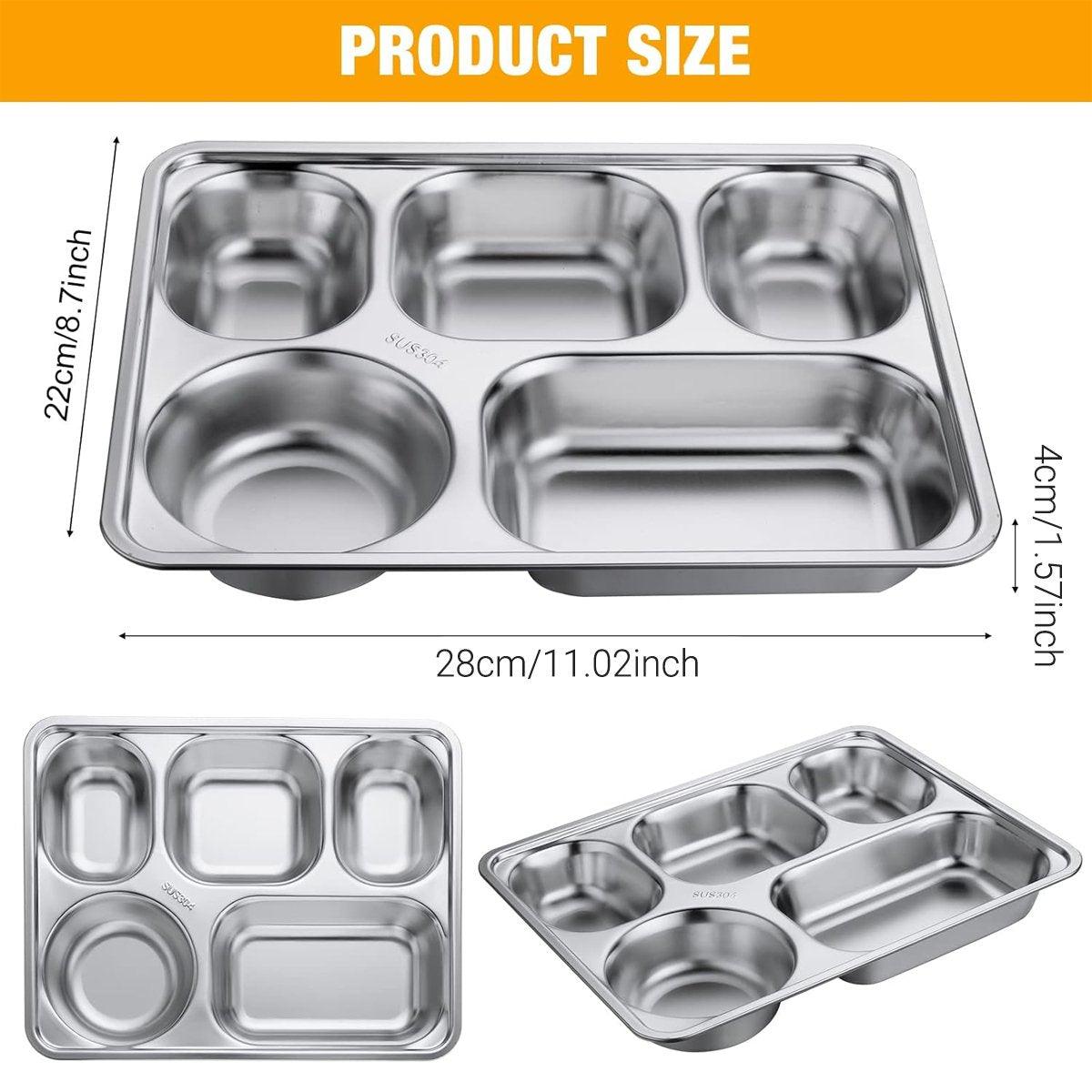 8pcs Stainless Steel Divided Dinner Plates Square Fast Food Plate for Students
