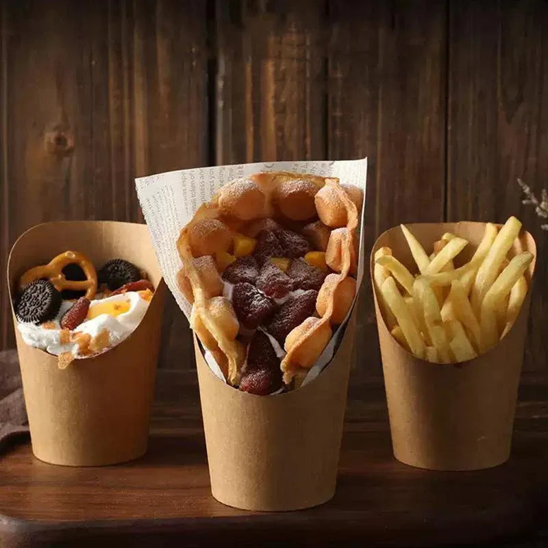 French Fries Holder Kraft Paper Cups Holder Disposable Paper Cups - 14OZ