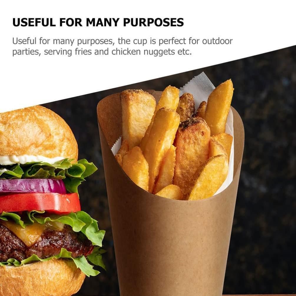 French Fries Holder Kraft Paper Cups Holder Disposable Paper Cups - 12OZ