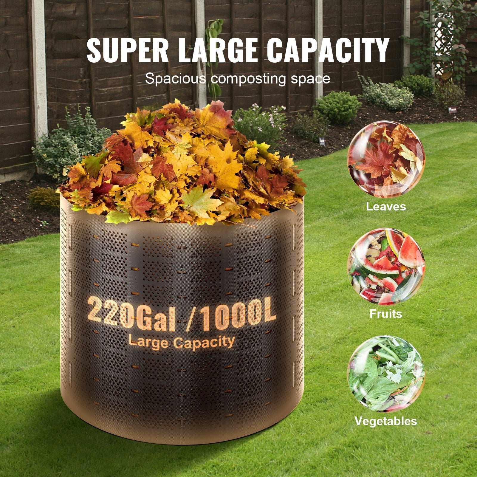 Compost Bin 1000 L, Outdoor Expandable Composter, Easy to Setup & Large Capacity Composting Bin, Fast Creation of Fertile Soil