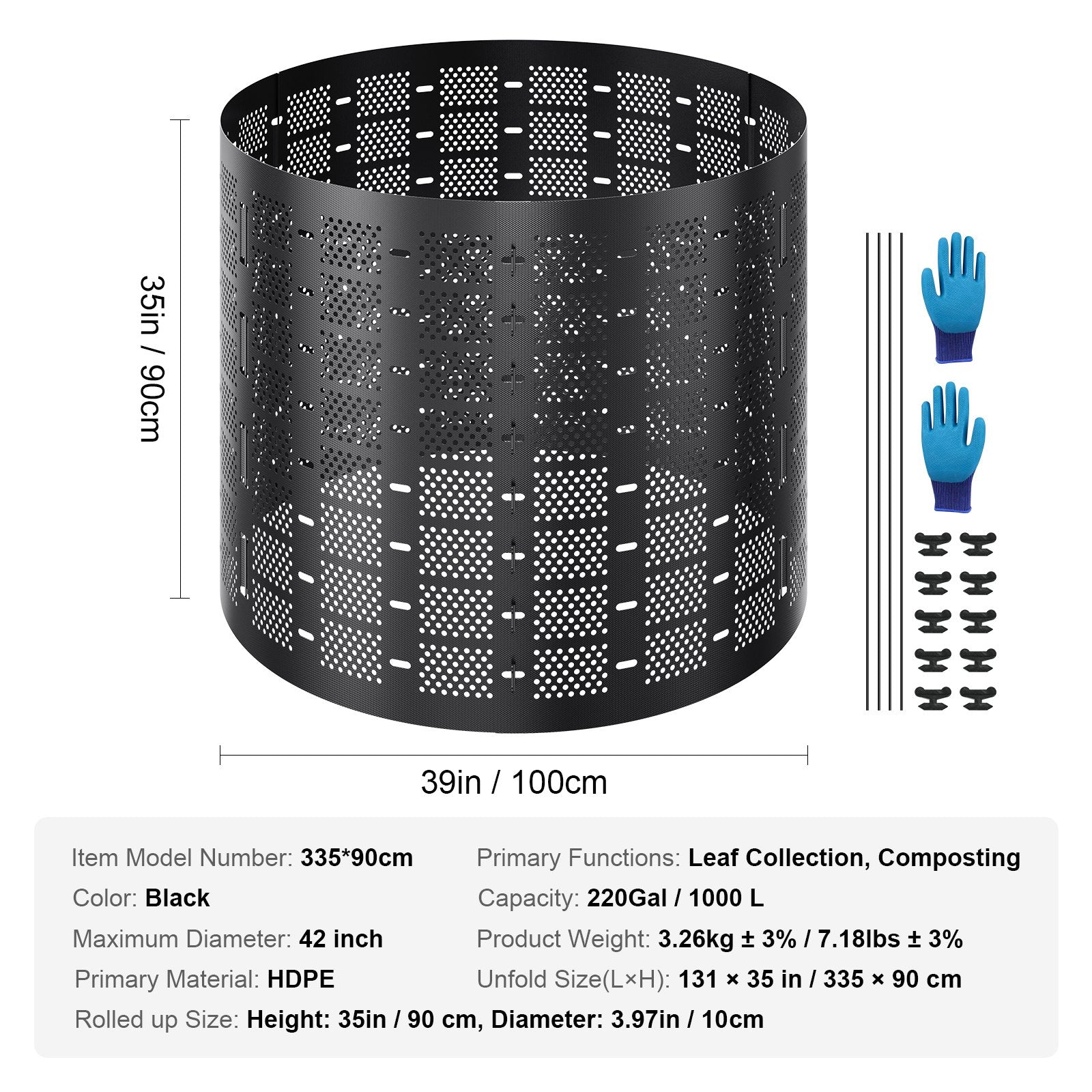 Compost Bin 1000 L, Outdoor Expandable Composter, Easy to Setup & Large Capacity Composting Bin, Fast Creation of Fertile Soil