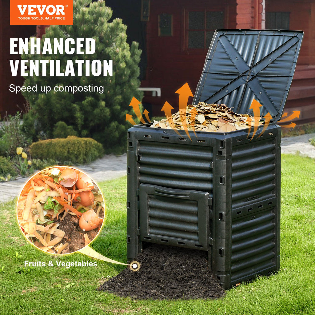 Garden Compost Bin 300 L, BPA Free Composter, Large Capacity Outdoor Composting Bin with Top Lid and Bottom Door, Easy Assembling, Lightweight, Fast Creation of Fertile Soil