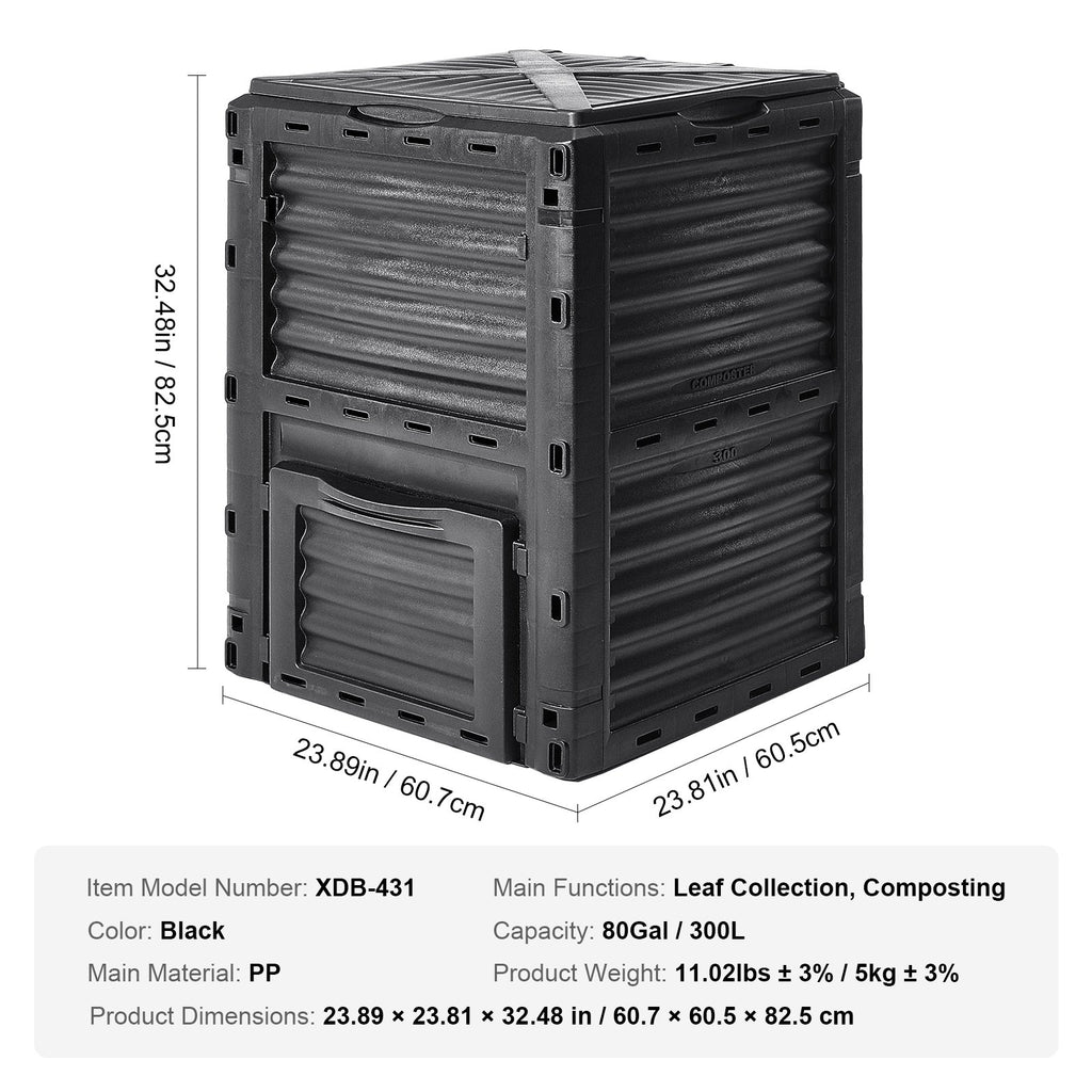 Garden Compost Bin 300 L, BPA Free Composter, Large Capacity Outdoor Composting Bin with Top Lid and Bottom Door, Easy Assembling, Lightweight, Fast Creation of Fertile Soil